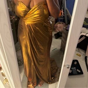 Fashion Nova Metallic Gold Strapless Dress
